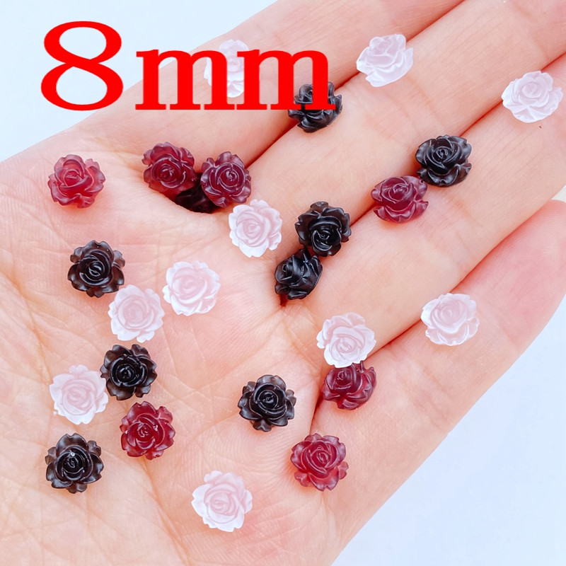 100 gab. Jauni jauki 8 mm sveķu mini ziedi ar plakanu muguru Cabochon albums Kawaii DIY rotājumi aksesuāri