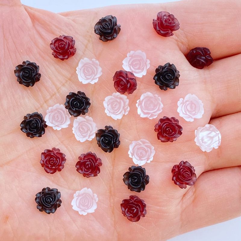 100 gab. Jauni jauki 8 mm sveķu mini ziedi ar plakanu muguru Cabochon albums Kawaii DIY rotājumi aksesuāri