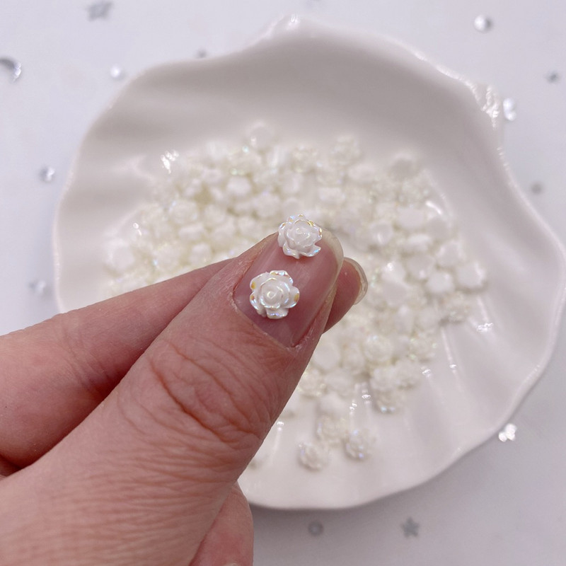 6 mm 8 mm AB smola Biserno prozirni 3D cvijet ruže Kristali Dragulji Ravni kamenčići Spomenari Figurice Applique Nail Art Decor Rukotvorine