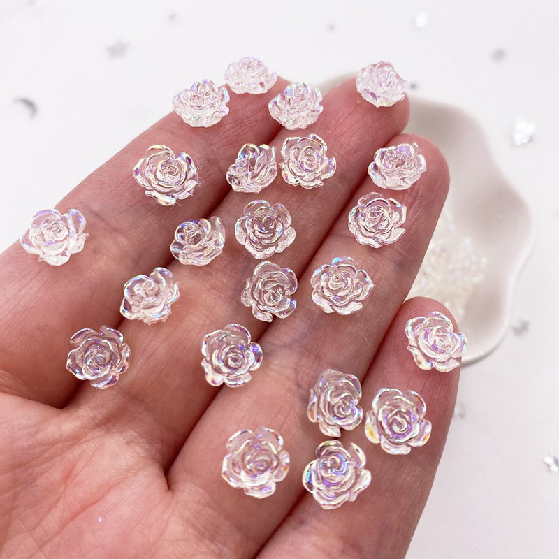 6 mm 8 mm AB smola Biserno prozirni 3D cvijet ruže Kristali Dragulji Ravni kamenčići Spomenari Figurice Applique Nail Art Decor Rukotvorine