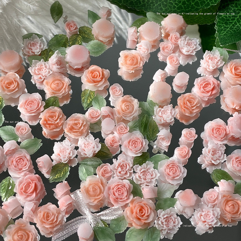 20 komada Kawaii Mix Flower Nail Art Charms Japanske elegantne ružičaste ruže Božuri Ukrasi za nokte DIY Dodaci od akrilnih kamenčića