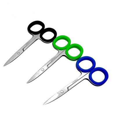 Hot 1pcs Stainless Steel Green Silicone Ring Rainbow Eyebrow Trimmed Makeup Tools Beauty Scissors Gauze Cut Cuticle Scissors.