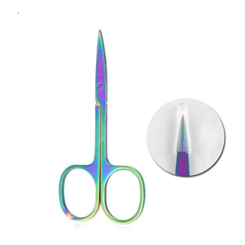 Karštas 1vnt nerūdijančio plieno žalias silikoninis žiedas vaivorykštės antakių apipjaustytos makiažo priemonės Grožio žirklės marlės pjaustytos odelių žirklės.