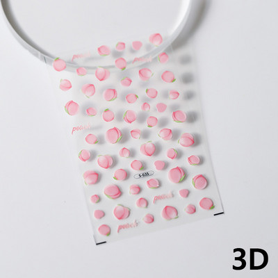 Rozā caurspīdīga persiku želejas tekstūra 5D mīksti reljefi reljefi Pašlīmējošie nagu mākslas uzlīmes Jauki augļi 3D manikīra uzlīmes
