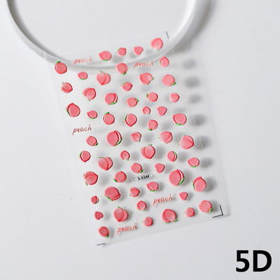 Rozā caurspīdīga persiku želejas tekstūra 5D mīksti reljefi reljefi Pašlīmējošie nagu mākslas uzlīmes Jauki augļi 3D manikīra uzlīmes