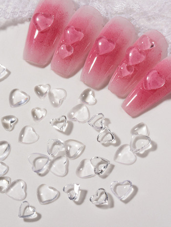20 бр. Японски лед, прозрачна смола, сърце, талисмани за нокти, 3D Kawaii Clear Love Crystal, страз, декорации за нокти Направи си сам орнамент
