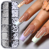Bijeli biseri Nail Art Rhinestones Poluokrugle perle mješovite veličine Poluokrugle pljosnate perle za DIY ukrase Nail Bead Stones