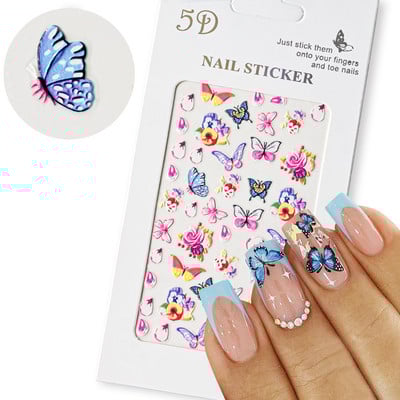 1PC 5D Macaron ziedu/augļu nagu piekariņi uzlīme ar reljefu lāča/zaķa/burtu nagiem slīdņa uzlīmes Vasaras līmējošā manikīra dekors&Y
