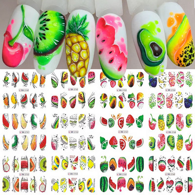 Αυτοκόλλητο Nail Art Fruit Water Transfer Slider Summer Watermelon Avocado for Nail Lemon Abstract Line Decal Decal Manicure