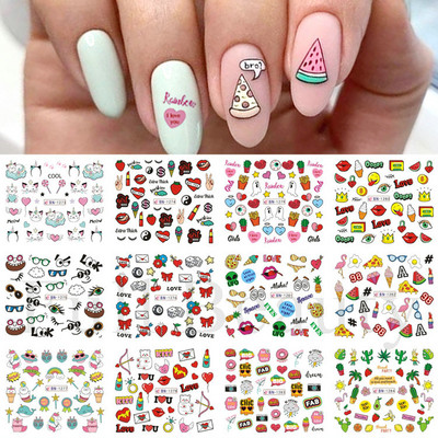 Nail Art Fruit Water Transfer Naljepnica Ljetna lubenica Avokado Slider za nokte Limun Apstraktni dizajn linija Dekor naljepnica za manikuru
