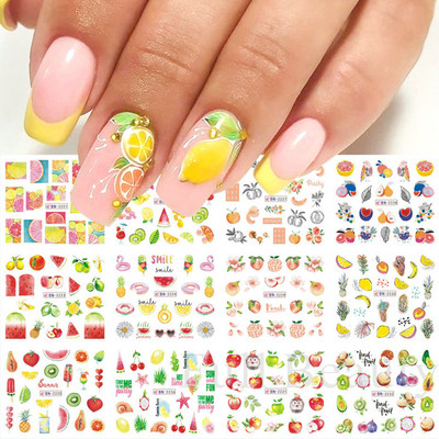Nail Art Fruit Water Transfer Naljepnica Ljetna lubenica Avokado Slider za nokte Limun Apstraktni dizajn linija Dekor naljepnica za manikuru