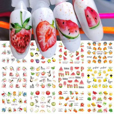 Nail Art Fruit Water Transfer Naljepnica Ljetna lubenica Avokado Slider za nokte Limun Apstraktni dizajn linija Dekor naljepnica za manikuru