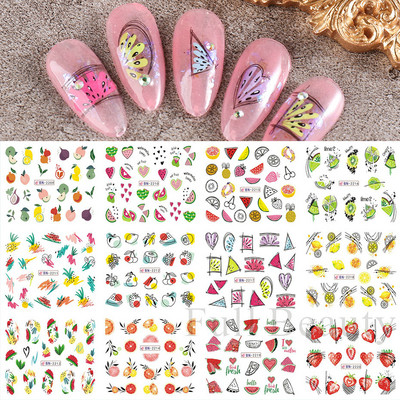 Nail Art Fruit Water Transfer Naljepnica Ljetna lubenica Avokado Slider za nokte Limun Apstraktni dizajn linija Dekor naljepnica za manikuru