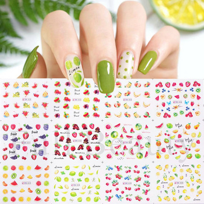 Nail Art Fruit Water Transfer Naljepnica Ljetna lubenica Avokado Slider za nokte Limun Apstraktni dizajn linija Dekor naljepnica za manikuru