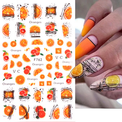 3D citrona augļu nagu uzlīme ķiršu radoša augļu nagu māksla Jauki pašlīmējoši slīdņi vasaras maisījuma dizains manikīra dekorēšanai