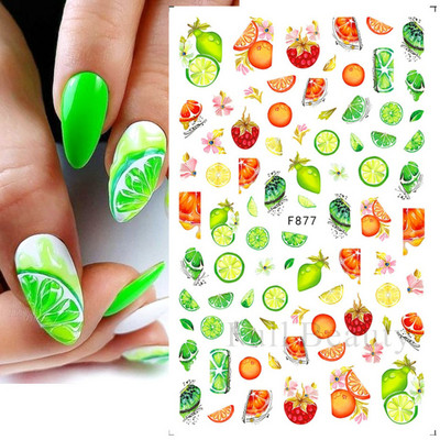 3D citrona augļu nagu uzlīme ķiršu radoša augļu nagu māksla Jauki pašlīmējoši slīdņi vasaras maisījuma dizains manikīra dekorēšanai