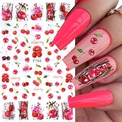 3D citrona augļu nagu uzlīme ķiršu radoša augļu nagu māksla Jauki pašlīmējoši slīdņi vasaras maisījuma dizains manikīra dekorēšanai