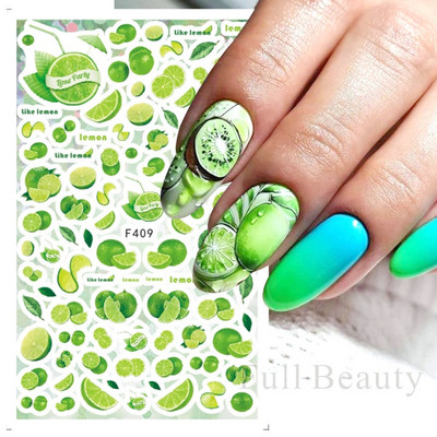 3D citrona augļu nagu uzlīme ķiršu radoša augļu nagu māksla Jauki pašlīmējoši slīdņi vasaras maisījuma dizains manikīra dekorēšanai