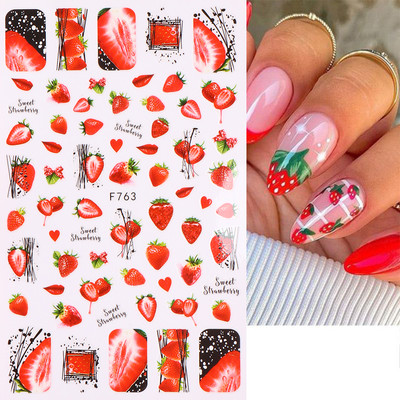 3D citrona augļu nagu uzlīme ķiršu radoša augļu nagu māksla Jauki pašlīmējoši slīdņi vasaras maisījuma dizains manikīra dekorēšanai