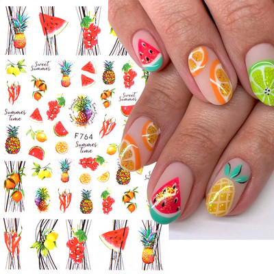 3D citrona augļu nagu uzlīme ķiršu radoša augļu nagu māksla Jauki pašlīmējoši slīdņi vasaras maisījuma dizains manikīra dekorēšanai