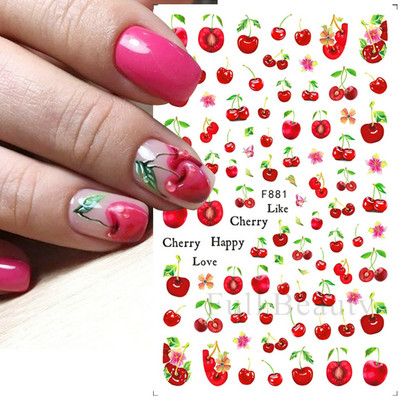 3D citrona augļu nagu uzlīme ķiršu radoša augļu nagu māksla Jauki pašlīmējoši slīdņi vasaras maisījuma dizains manikīra dekorēšanai