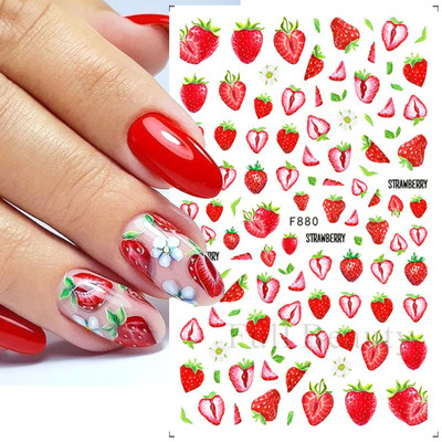 3D citrona augļu nagu uzlīme ķiršu radoša augļu nagu māksla Jauki pašlīmējoši slīdņi vasaras maisījuma dizains manikīra dekorēšanai