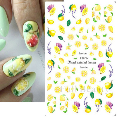 3D citrona augļu nagu uzlīme ķiršu radoša augļu nagu māksla Jauki pašlīmējoši slīdņi vasaras maisījuma dizains manikīra dekorēšanai