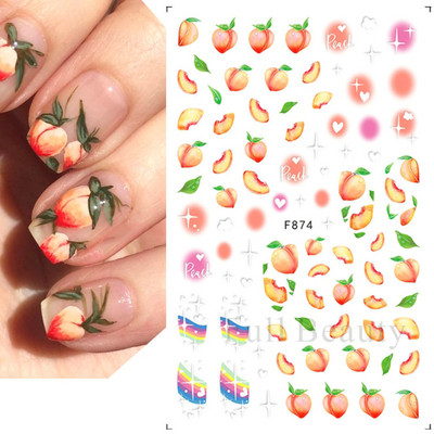 3D citrona augļu nagu uzlīme ķiršu radoša augļu nagu māksla Jauki pašlīmējoši slīdņi vasaras maisījuma dizains manikīra dekorēšanai