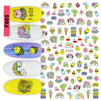 3D citrona augļu nagu uzlīme ķiršu radoša augļu nagu māksla Jauki pašlīmējoši slīdņi vasaras maisījuma dizains manikīra dekorēšanai