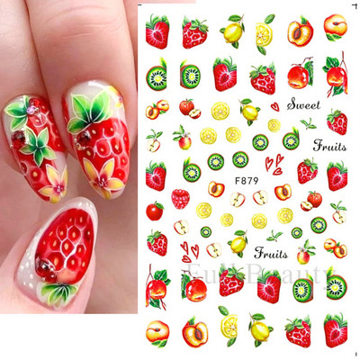 3D citrona augļu nagu uzlīme ķiršu radoša augļu nagu māksla Jauki pašlīmējoši slīdņi vasaras maisījuma dizains manikīra dekorēšanai