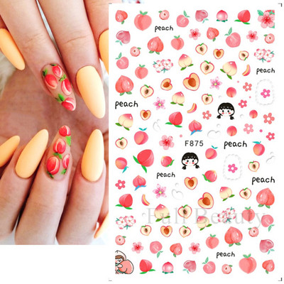 3D citrona augļu nagu uzlīme ķiršu radoša augļu nagu māksla Jauki pašlīmējoši slīdņi vasaras maisījuma dizains manikīra dekorēšanai