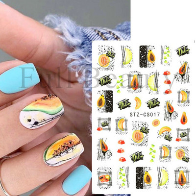 3D citrona augļu nagu uzlīme ķiršu radoša augļu nagu māksla Jauki pašlīmējoši slīdņi vasaras maisījuma dizains manikīra dekorēšanai