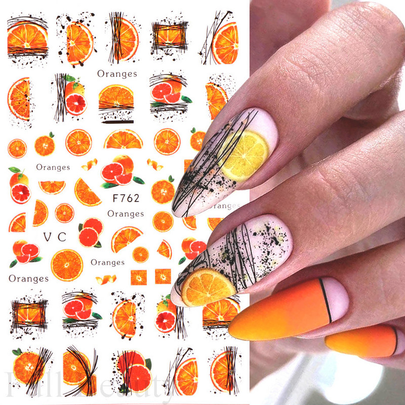 3D citrona augļu nagu uzlīme ķiršu radoša augļu nagu māksla Jauki pašlīmējoši slīdņi vasaras maisījuma dizains manikīra dekorēšanai