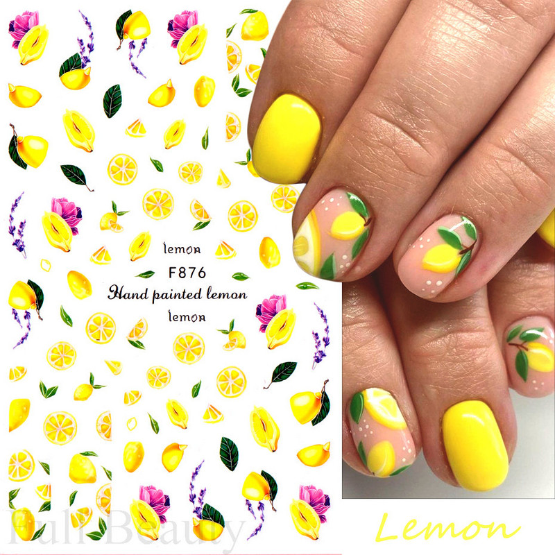 3D citrona augļu nagu uzlīme ķiršu radoša augļu nagu māksla Jauki pašlīmējoši slīdņi vasaras maisījuma dizains manikīra dekorēšanai