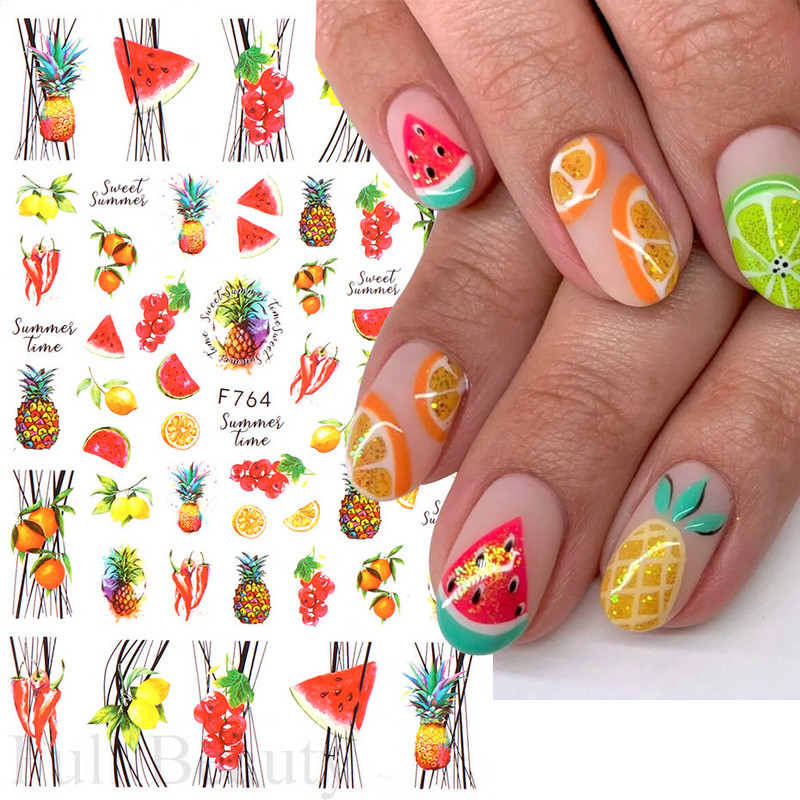 3D citrona augļu nagu uzlīme ķiršu radoša augļu nagu māksla Jauki pašlīmējoši slīdņi vasaras maisījuma dizains manikīra dekorēšanai