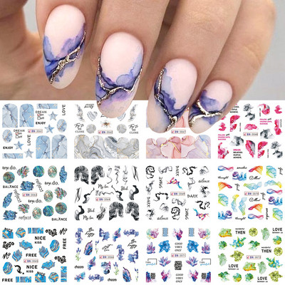 12 τμχ Marble Nail Water Decals Ink Blooming ανάγλυφη αυτοκόλλητα για νύχια Gradient Foils Charms Spring Slider Διακοσμήσεις μανικιούρ