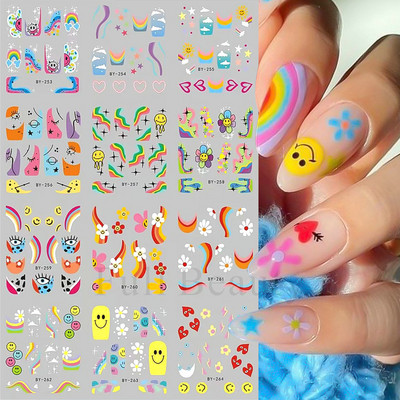 12 tk Marmorist küünte vesikleebised tindiga õitsevad tekstuursed kleebised küüntele gradientkiledega võlusid kevadised liugurid maniküüri kaunistused