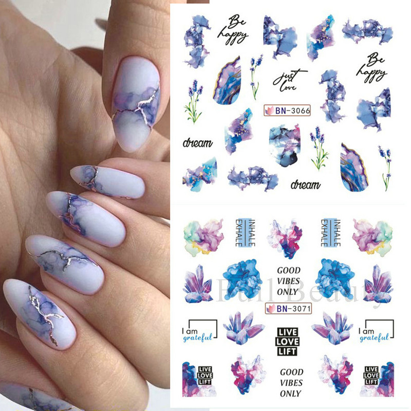 12 tk Marmorist küünte vesikleebised tindiga õitsevad tekstuursed kleebised küüntele gradientkiledega võlusid kevadised liugurid maniküüri kaunistused