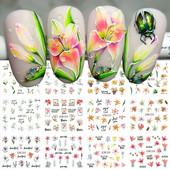 12 db tavaszi virág körömmatricák liliom virágos levél vízáteresztő matricák körömcsúcsokhoz manikűr dekoráció LABN3049-3060