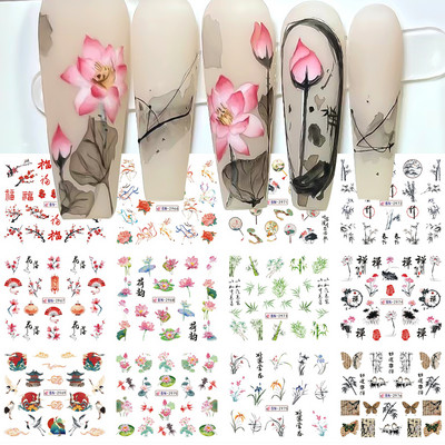 12 db tavaszi virág körömmatricák liliom virágos levél vízáteresztő matricák körömcsúcsokhoz manikűr dekoráció LABN3049-3060