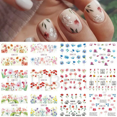 12 db tavaszi virág körömmatricák liliom virágos levél vízáteresztő matricák körömcsúcsokhoz manikűr dekoráció LABN3049-3060