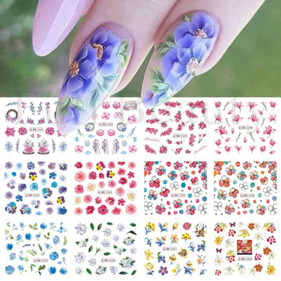 12 db tavaszi virág körömmatricák liliom virágos levél vízáteresztő matricák körömcsúcsokhoz manikűr dekoráció LABN3049-3060