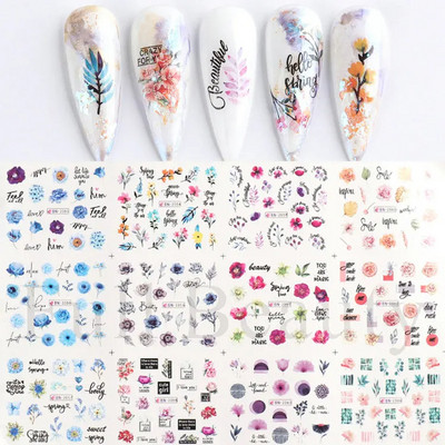 12 db tavaszi virág körömmatricák liliom virágos levél vízáteresztő matricák körömcsúcsokhoz manikűr dekoráció LABN3049-3060