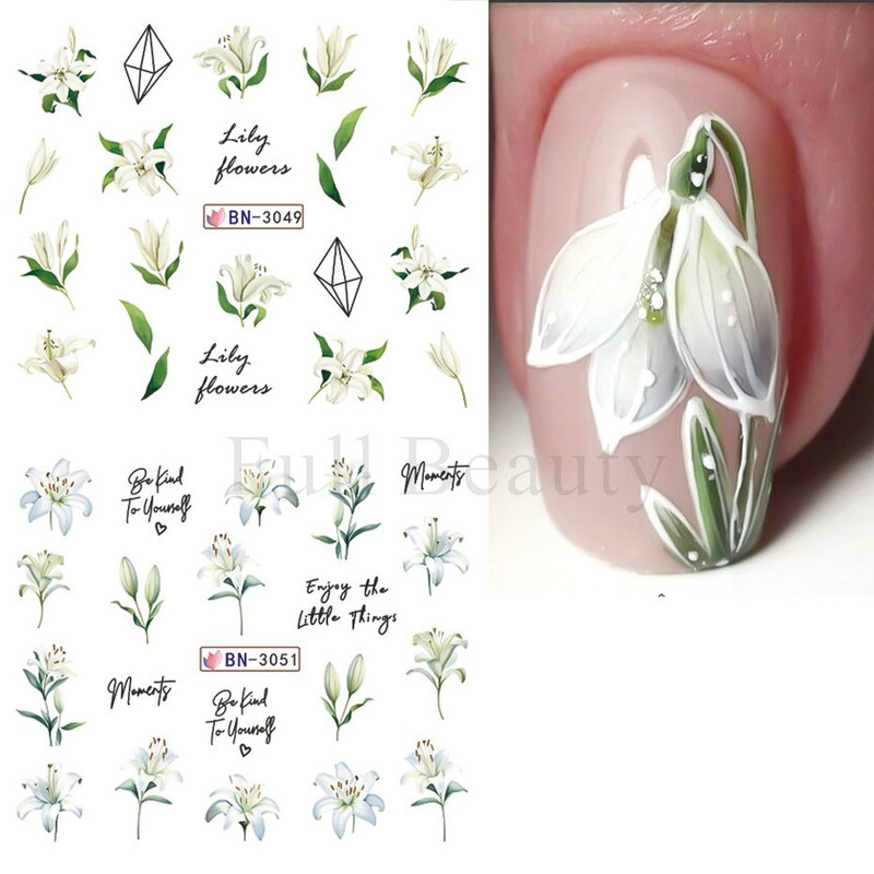 12 db tavaszi virág körömmatricák liliom virágos levél vízáteresztő matricák körömcsúcsokhoz manikűr dekoráció LABN3049-3060