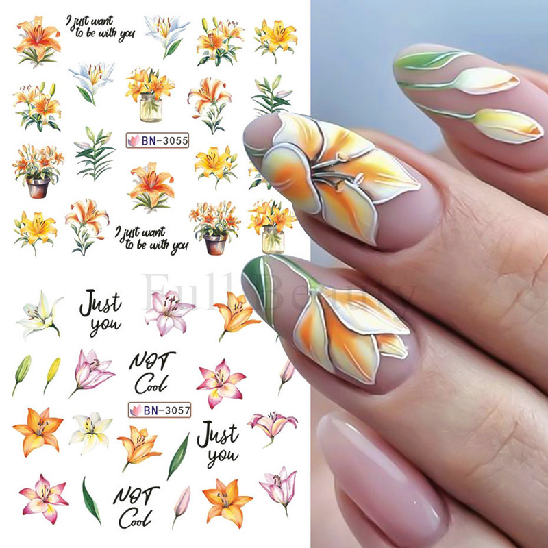 12 db tavaszi virág körömmatricák liliom virágos levél vízáteresztő matricák körömcsúcsokhoz manikűr dekoráció LABN3049-3060