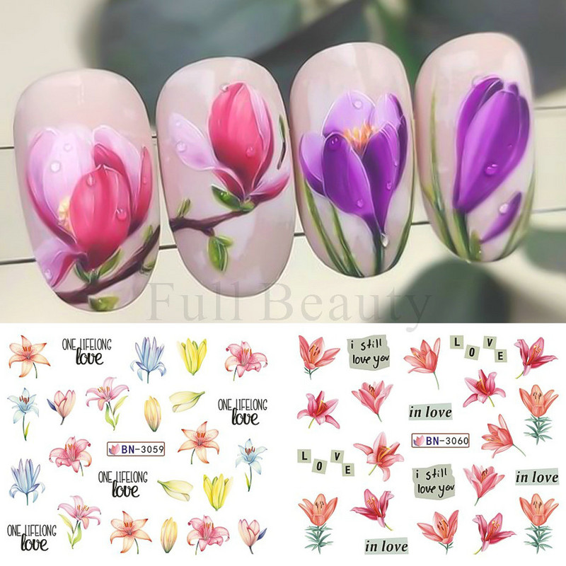 12 db tavaszi virág körömmatricák liliom virágos levél vízáteresztő matricák körömcsúcsokhoz manikűr dekoráció LABN3049-3060
