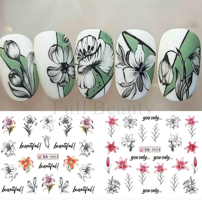 12 db tavaszi virág körömmatricák liliom virágos levél vízáteresztő matricák körömcsúcsokhoz manikűr dekoráció LABN3049-3060