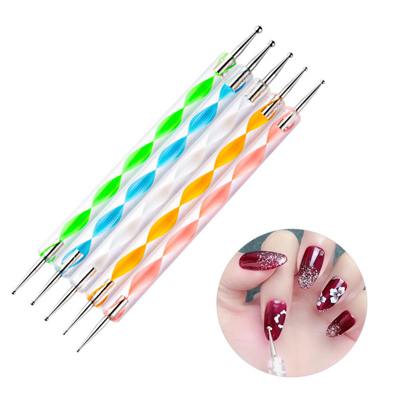 5Pcs/Set Dotting Pen Nail Art Tip Crystal Beads Drška Dual-ended Metal Ball End Crtanje Slikanje Rhinestones Alat za Manikuru