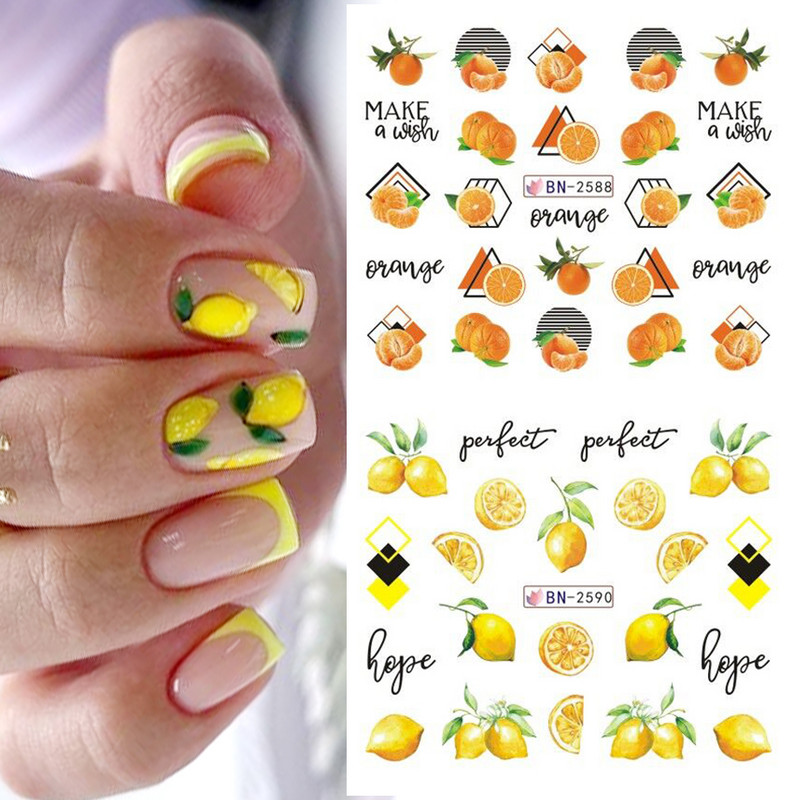 12 vnt. citrinų vasaros nagų lipdukų rinkinys mišrių vaisių dizaino arbūzų apelsinų persikų slankikliai vandens lipdukai Dekoracija FBBN2581-259