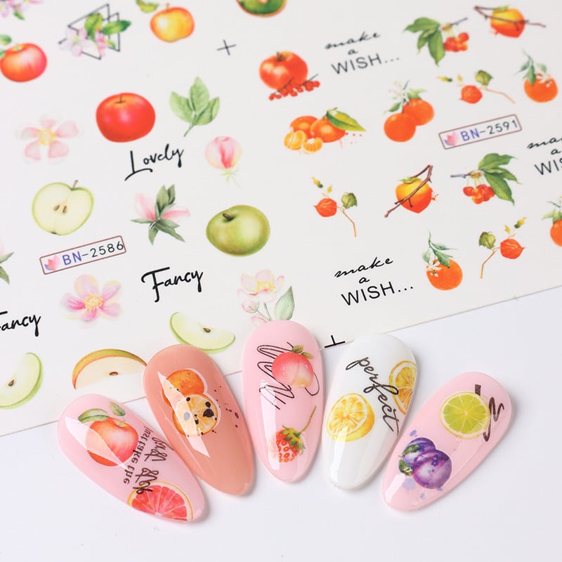 12 vnt. citrinų vasaros nagų lipdukų rinkinys mišrių vaisių dizaino arbūzų apelsinų persikų slankikliai vandens lipdukai Dekoracija FBBN2581-259